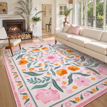 Imagem de Anidaroel Tapetes florais rosa para sala de estar 20 x 25 cm, tapetes laváveis para quarto, macio, antiderrapante, antiderrapante, tapete para sala de jogos, para quarto de bebê, dormitório