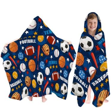 Imagem de Toalha de praia com capuz Balls para crianças, toalhas com capuz de desenho animado para crianças 76 x 127 cm, toalhas de praia infantis para piscina, viagens, natação, toalha de banho colorida para