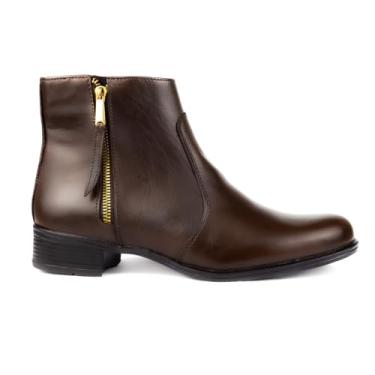 Imagem de Bota Feminina Moda Country em Couro Legítimo, Modelo Texana de Salto Baixo (Café, BR, Adulto, Numérico, 36)