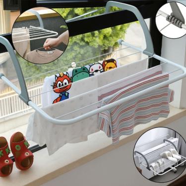 Imagem de Varal Dobrável Portátil Porta Janela Sacada Box Banheiro Prático e Retrátil Para Janela e Parede