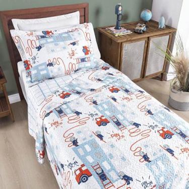 Imagem de Colcha Solteiro Bouti Kids Dupla Face Estampado 2 Peças - Bombeiro - B