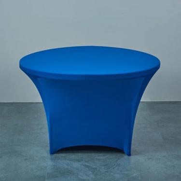 Imagem de Toalha de mesa redonda elástica para hotel, banquete, cor pura, protetor de balcão de bar, saia de mesa decorativa para casa, azul, R 120 cm x A 75 cm (redondo de 4 pés)