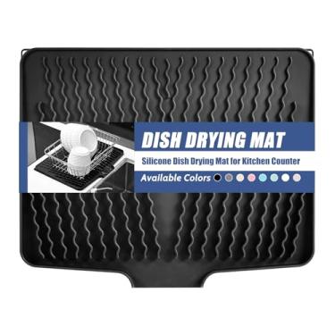 Imagem de Tapete de secagem de pratos de silicone para balcão ou pia de cozinha, tapete de secador de pratos resistente ao calor com borda de drenagem embutida, almofada de drenagem antiderrapante protege