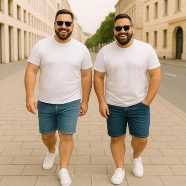 Imagem de Kit 2 Bermudas JEANS MASCULINA LISA Plus Size Grande Tamanho 44 46 48 Básica Reforçada 1100-Masculino