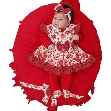 Imagem de Saída de Maternidade Menina Aconchego Isis Floral Vermelho 05 Peças P 