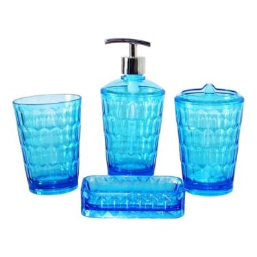 Imagem de Llazsybz Dispensador de Sabonete de 4 Peças, Porta-escovas de Dentes, Conjunto de Acessórios para Banheiro, Copo para Enxaguatório Bucal para Hotel, azul