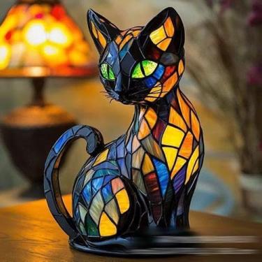 Imagem de Yevheniy Lâmpada de gato, série de gatos, luz noturna artística 3D, decoração de casa vintage para animais de estimação, decoração de casa retrô de resina manchada, luz noturna LED, presente divertido