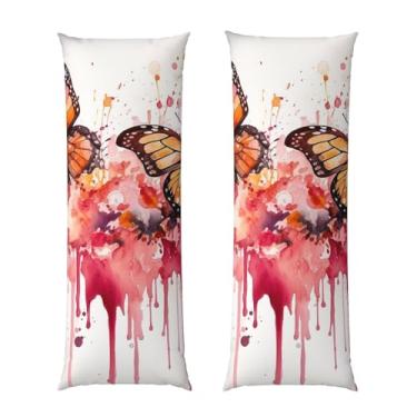 Imagem de Capa de travesseiro corporal com zíper oculto, fronha longa de microfibra macia e respirável para travesseiro corporal, capas de almofada de aquarela em spray de borboleta para presente de dormir 50 x