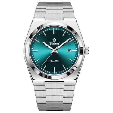 Imagem de MASTOP Relógios masculinos modernos de aço inoxidável, estilo luxuoso, quartzo, à prova d'água, mostrador analógico, relógio de pulso masculino que brilha no escuro com ferramenta, Prateado, verde