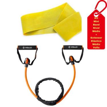 Imagem de Kit Mini Band Faixa Elástica Médio + Elástico Extensor Médio Vollo