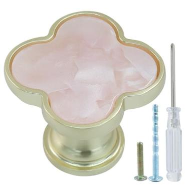 Imagem de Hordion 6 puxadores de armário de trevo, puxador decorativo de quatro folhas, puxadores decorativos de gaveta de liga de zinco para armário e despensa, rosa