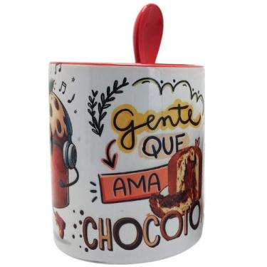 Imagem de Caneca Vermelha Colher Gente Que Ama Chocotone + Chaveiro - Coleção Te
