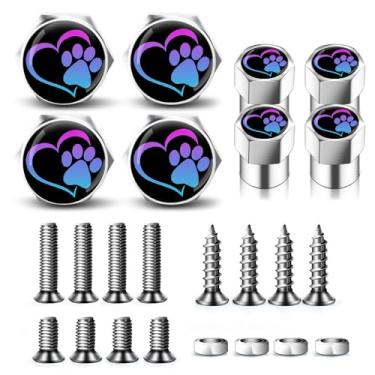 Imagem de 8 parafusos de placa de licença com tampas de haste de válvula de pneu, kit decorativo de parafusos de placa de licença com 3 tamanhos de parafusos, roda de válvula de pneu de carro universal com