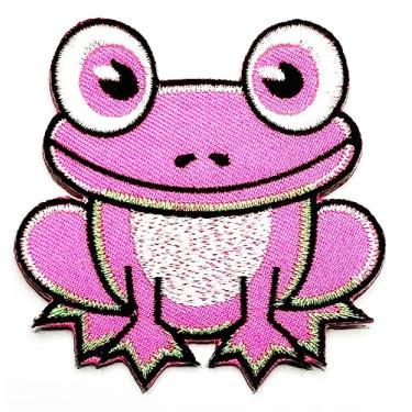 Imagem de Sapo rosa infantil bordado de desenho animado faça você mesmo aplique costurar ferro em remendos roupas bordadas, camisetas, chapéus, jeans, mochilas para crianças, mulheres, homens