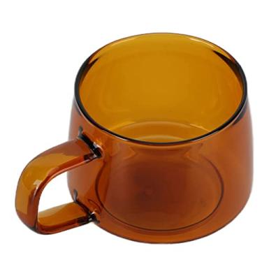 Imagem de Xícaras de café, copo de borossilicato de 250 ml, caneca de vidro borossilicato transparente, caneca de café de fundo plano com alça caneca de chá para café, latte, leite (âmbar)