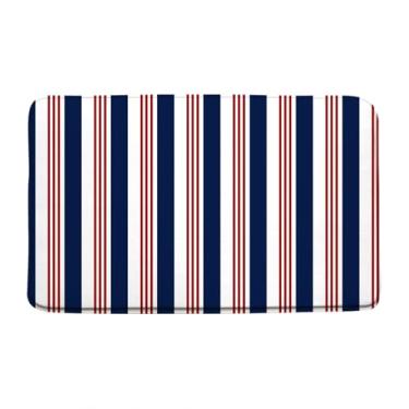Imagem de JOFKAXU Tapete de banho listrado vertical vintage azul marinho vermelho listrado bonito moderno geométrico simples chique decoração retrô tapete de banho tapete de chão