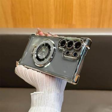 Imagem de Capa de silicone com suporte magnético e glitter para Samsung Galaxy A55 5G A35 a54 S24 Ultra S23 FE S22 Plus S21 S20, prata, para Samsung Galaxy S20 Plus