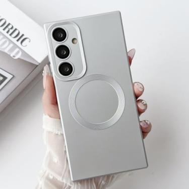 Imagem de Capa para Samsung S24Ultra de luxo magnética de silicone macio com carregamento sem fio (para Samsung S24Ultra/prata)