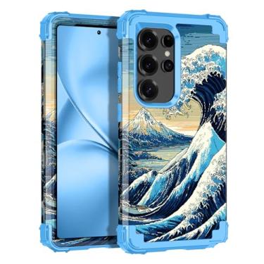 Imagem de LONTECT Capa para Galaxy S25 Ultra, que brilha no escuro, três camadas, resistente, à prova de choque, policarbonato rígido + capa protetora robusta de silicone macio para mulheres e meninas, onda do