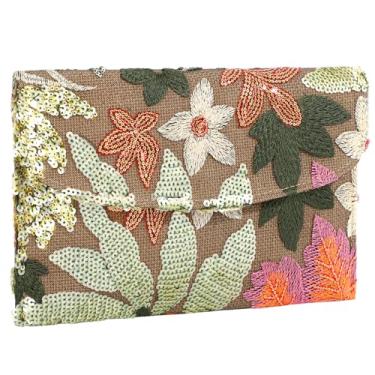 Imagem de XquiziFit Bolsa clutch feminina floral para noite para festa bordada com lantejoulas e contas, Rosa-verde, Regular: 10.2" × 6.2"