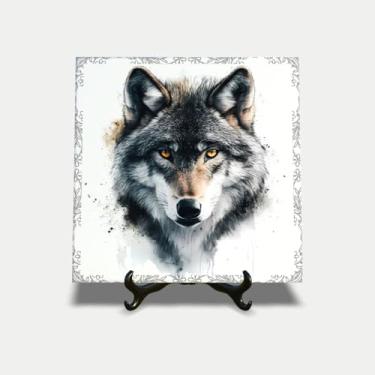 Imagem de Quadro em azulejo 15x15cm lobo wolf animais 25EI