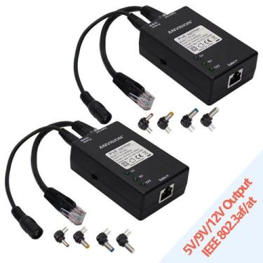 Imagem de Adaptador divisor PoE ANVISION, pacote com 2 unidades, 5V/9V/12V para 