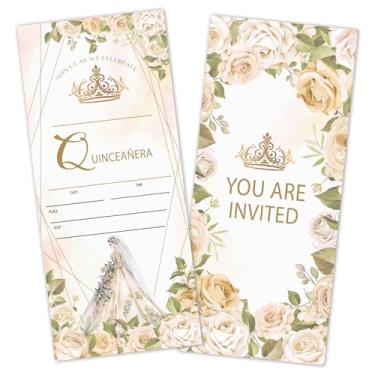 Imagem de Convites de ingressos de festa de aniversário de quinze anos para meninas adolescentes, convites de aniversário de 15 anos florais para adolescentes, 20 cartões de convite com envelopes, decorações de