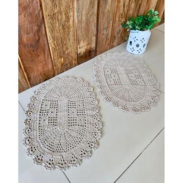 Imagem de Kit 2 Tapetes Oval Algodão 70cm x 45cm Crochê Artesanal (Areia)