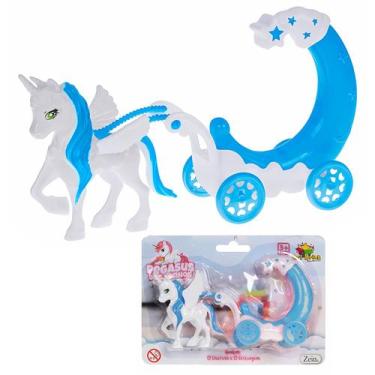 Imagem de Brinquedo De Contos De Fadas Infantil Carruagem Rosa Com Cavalo Alado 