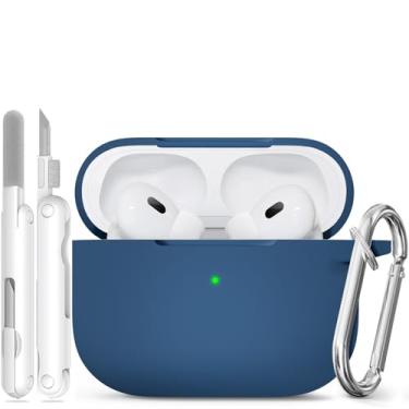 Imagem de Capa para Airpods Pro 2 com limpeza e chaveiro, capa de silicone macio Ekoonpft (azul, Airpods Pro 1ª/2ª)