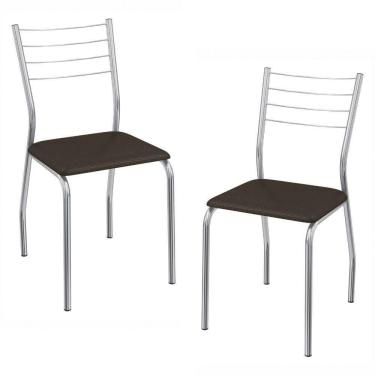 Imagem de Kit 2 Cadeiras Cromada Sala Jantar 2C140CR Corino Kappesberg Marrom