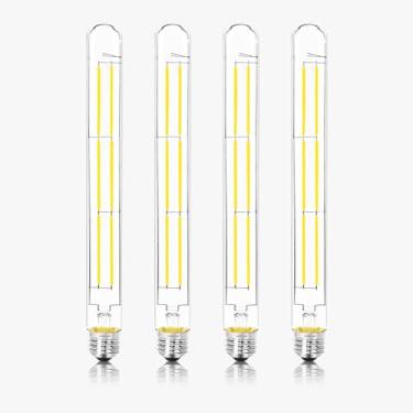 Imagem de NOVELUX Lâmpadas brancas de luz do dia 11,8 polegadas 1000LM 5000K base E26, lâmpadas Edison T10 T9 reguláveis 8W, lâmpada de filamento igual AC 120V 100 watts, lâmpada de LED tubular longa de vidro