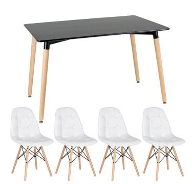 Imagem de Kit - Mesa Retangular Eames 80 X 120 Cm Preto + 4 Cadeiras Botonê Branco Mesa Preto Com Cadeiras Branco