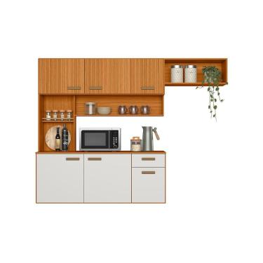 Imagem de Cozinha Suspensa Com Balcão 180cm Manu Freijo Uv Off Acetinado Ripado Frisado - SSX Multicoisas