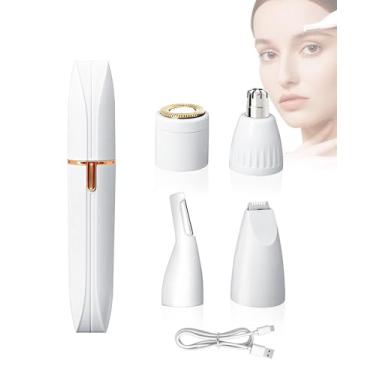 Imagem de Aparador de pelos faciais 4 em 1 para mulheres e homens - Remoção de pelos da linha de sobrancelha, nariz, lábios e biquíni, barbeador pessoal recarregável e impermeável, indolor e portátil para