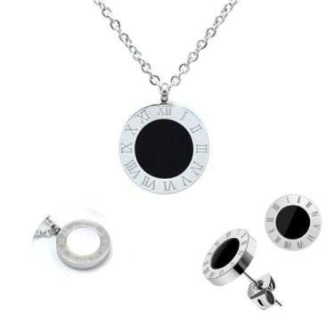 Imagem de Conjunto Feminino Luxo Colar Dupla Face E Brinco Aço 316l - Euro Impor