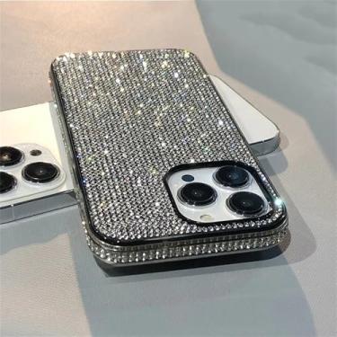 Imagem de HPQWN 16 15Pro Max Luxury Case Full Shinny Diamond Bumper Frame Cover para iPhone 16 Plus 11 12 13 14 15 Pro Max X Xs Xr 7 8 Plus Cases, Full Silver, para iPhone XS Max