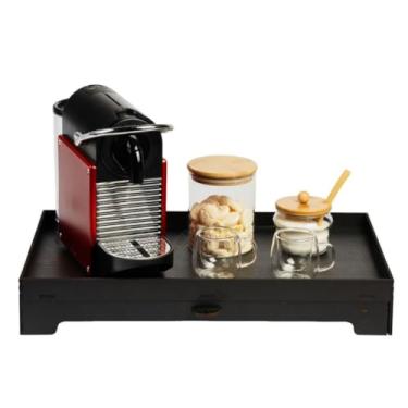 Imagem de Bandeja Porta Cápsulas, MDF, Marrom, 50x30x8 cm, 1,3 kg, Acabamento em Gel, Capacidade 40 Cápsulas, Gaveta Embutida