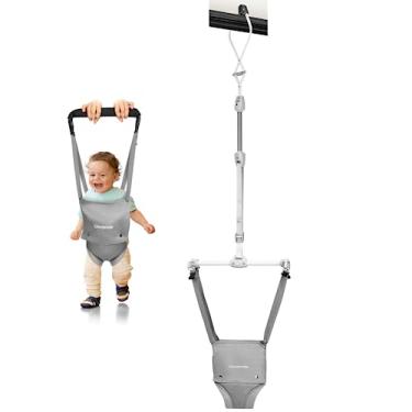 Imagem de Cowiewie Jumper de Porta de Bebê 2 Em 1 com Função de Arnês para Caminhada de Bebê, Jumper de Bebê com Alça Ajustável de Braçadeira de Porta e Assento, Cinza