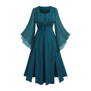 Imagem de ROSE GAL Vestido de Halloween feminino gótico medieval com mangas de sino e ombro vazado Rosegal Plus Size, Verde 1, G