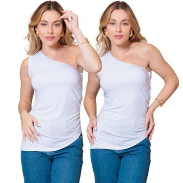 Imagem de Kit 2 Blusas Feminina de Um Ombro Só Assimétrica com Fenda e Lateral F