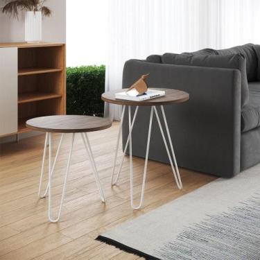 Imagem de Mesa De Canto Duo Lisboa Ferro Branco Tampo Amêndoa Cor: Marrom - UP H