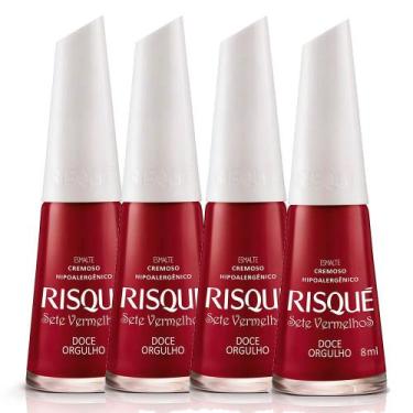 Imagem de Kit 4 Esmalte Risqué 7 Vermelhos Cor Doce Orgulho Hipoalergênico com 8