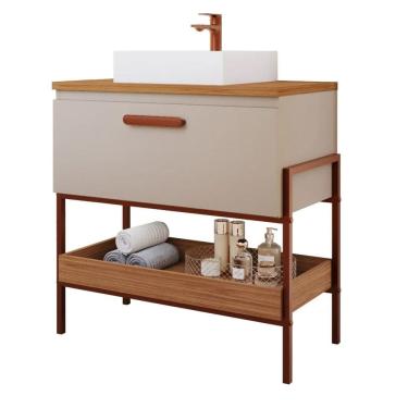 Imagem de Armário Para Banheiro 80cm Mdf Porta E Prateleira Cappuccino