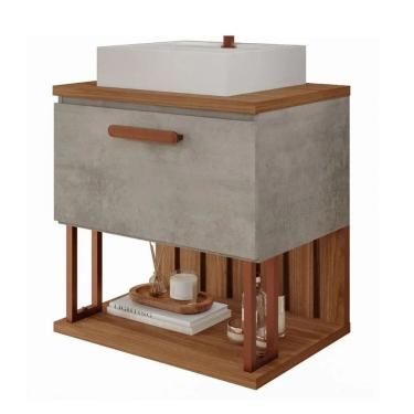 Imagem de Armário De Banheiro 60cm Mdf Com Cuba Porta E Nicho Cimento