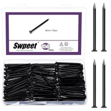 Imagem de Swpeet 150 peças 2-3/8" kit de sortimento de unhas de hardware preto pregos de aço, pregos galvanizados 3,6 x 60 mm unhas pequenas unhas de acabamento pregos de parede pregos de madeira pregos para