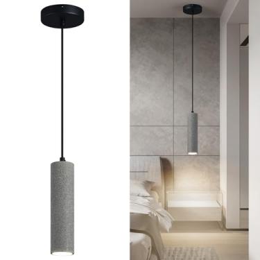 Imagem de ADCTHOME Luminária pendente de concreto de LED preto moderno para cozinha ilha de teto luminária pendente para sala de jantar café clube restaurante bar sala de estar (pacote com 1)