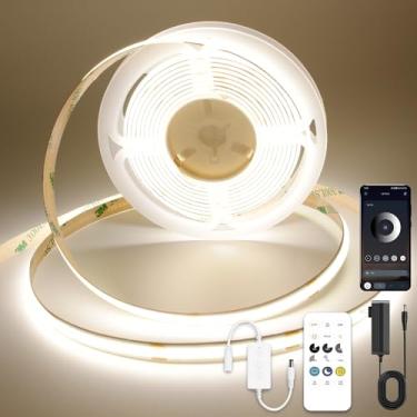 Imagem de AXMOTUT Fita de LED COB com controle remoto, luz LED flexível de alta densidade de 32,8 pés/10 m, 4000K branco natural 3200 LEDs super brilhante CRI 90+ para quarto, cozinha, decoração de casa DIY