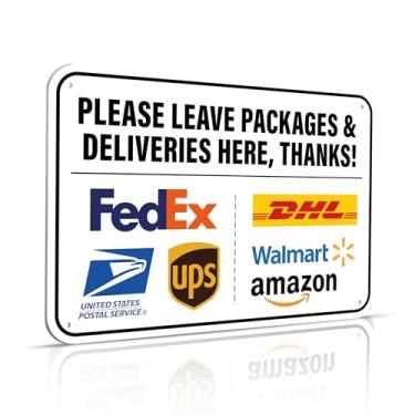 Imagem de Deixe pacotes e entregas aqui, sinal de agradecimento, instruções de entrega de 29 x 20 cm para pedidos de meus pacotes da Amazon, UPS, FedEx, USPS, UPS
