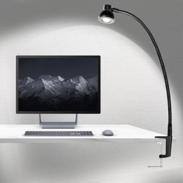 Imagem de Hersi Luminária de mesa de braço flexível de 5 W, 89 cm de comprimento, de alto brilho, luz de trabalho de LED com braçadeira, luminária de mesa dobrável ajustável com clipe de braço duplo, preto para